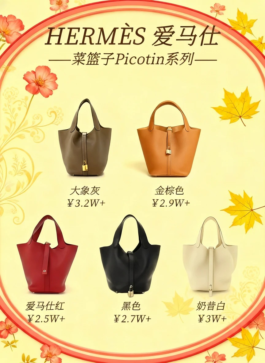 Display of Hermes Picotin bag, known for its simple design